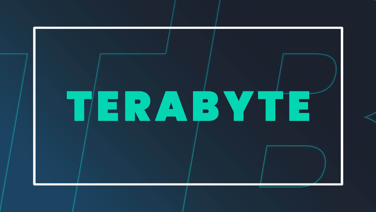 The word “TERABYTE” in large teal letters on a dark background.