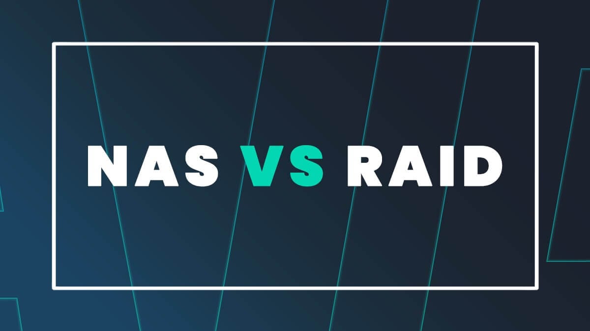Text reading “NAS vs RAID” on a dark blue background.