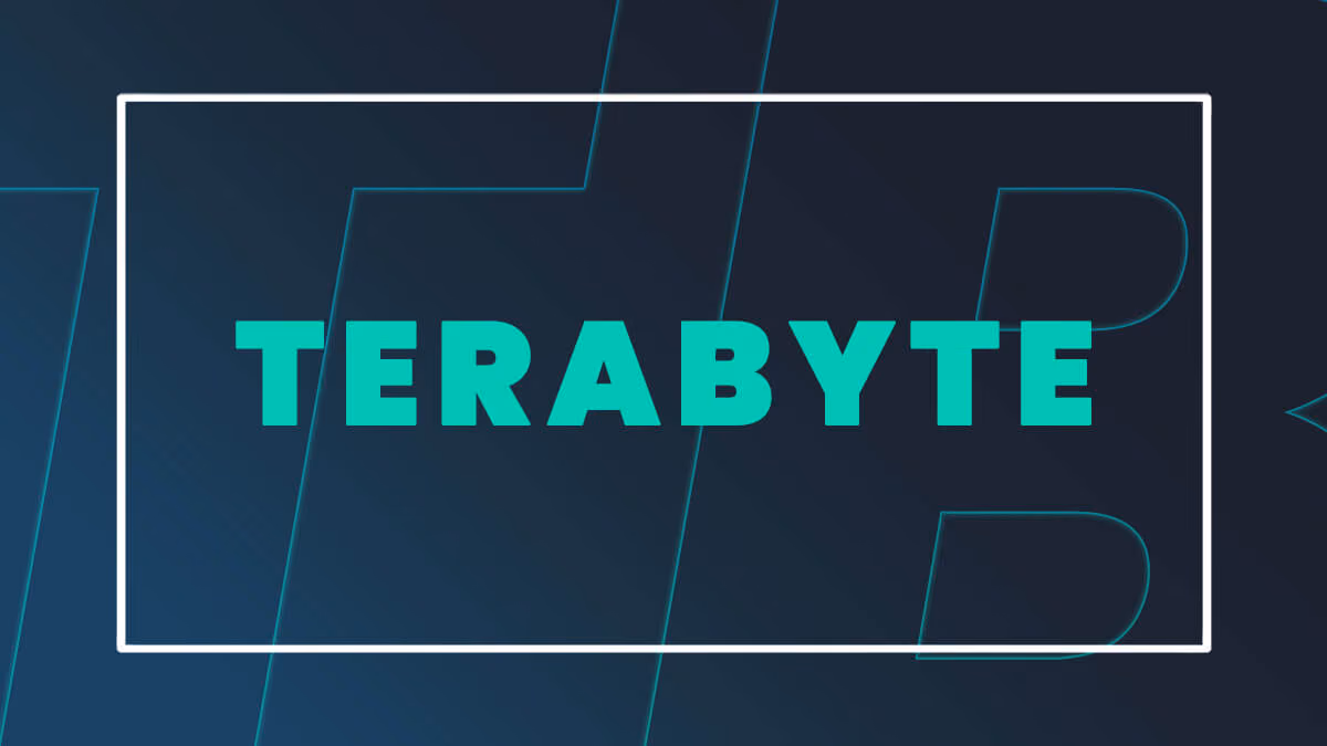 The word “TERABYTE” in large teal letters on a dark background.