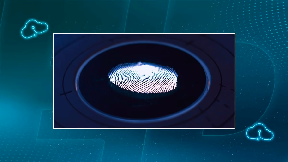 Close-up of a glowing fingerprint scanner.